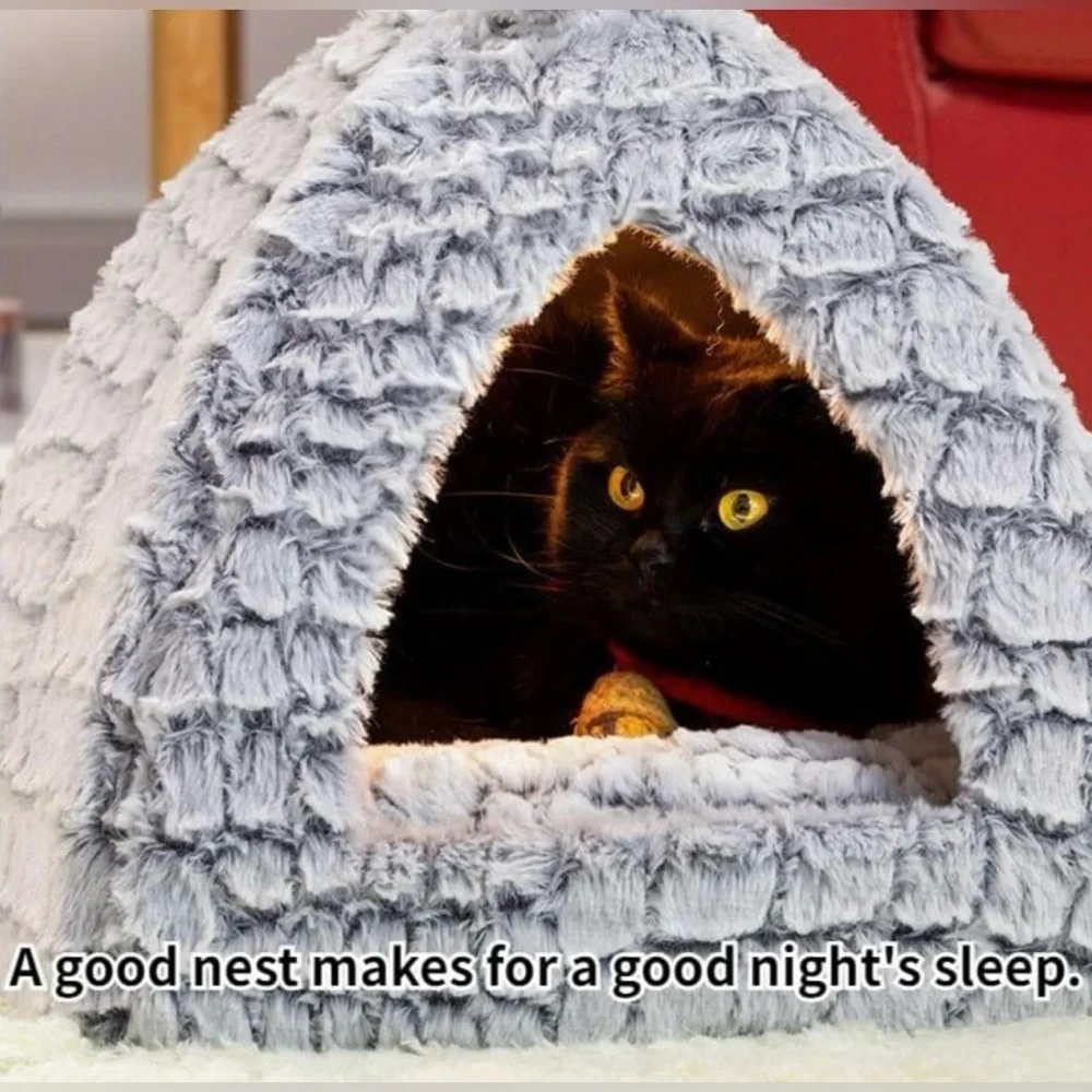 NEW Cozy Gray Cat Bed